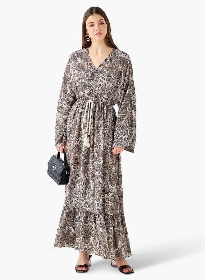 سبلاش فيڤ Printed Maxi Kaftan Dress with Front Tie-Up